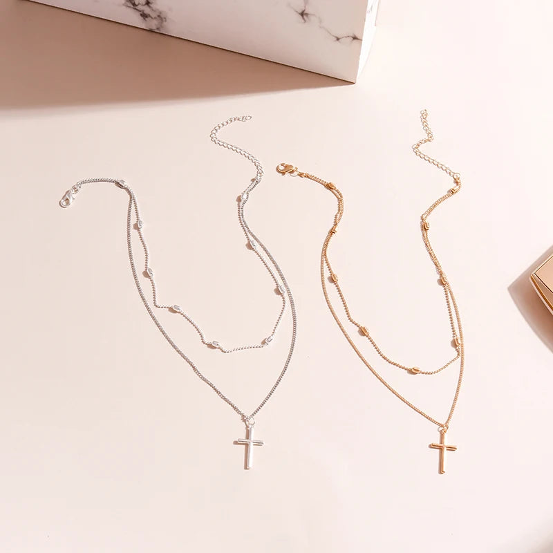 Cross Pendants Double Necklace