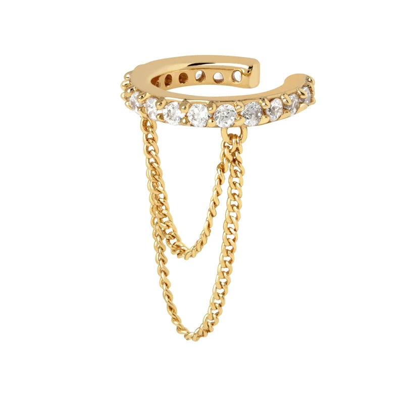 1PC Double-Layer Chain Tassel Clip Earrings