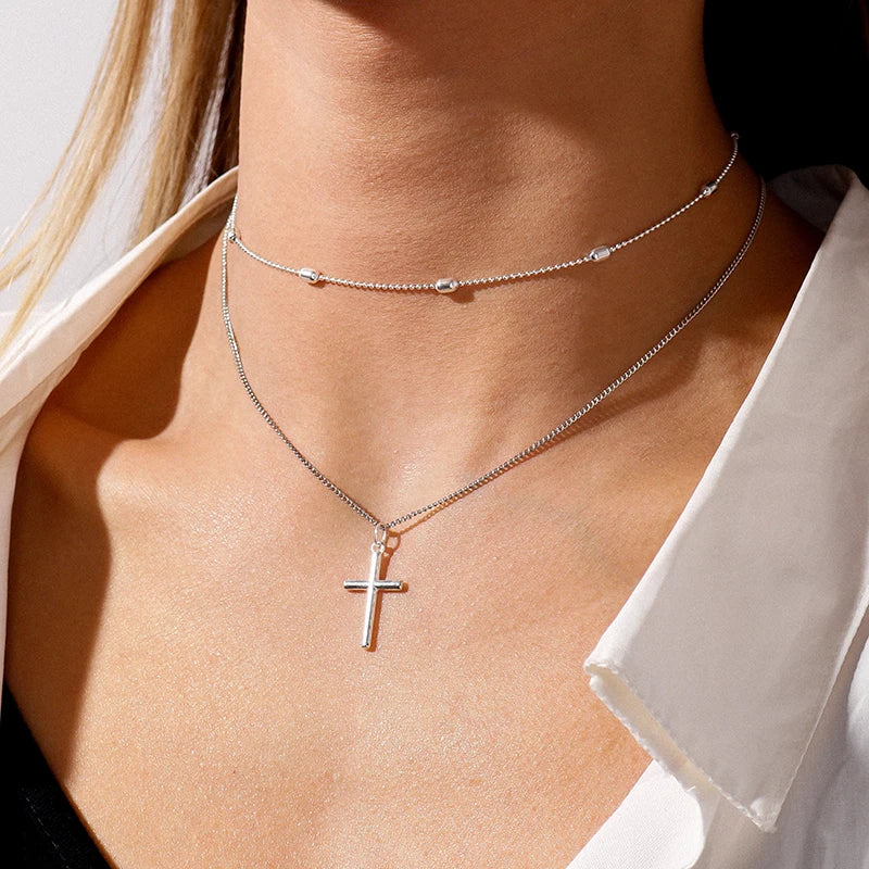 Cross Pendants Double Necklace