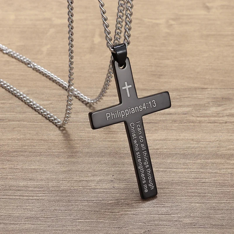 Philippians 4:13 Men's Cross Pendant Necklace
