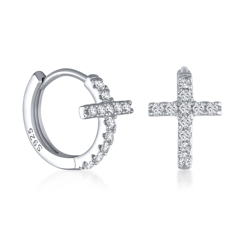 Crystals Cross Hoop Earrings