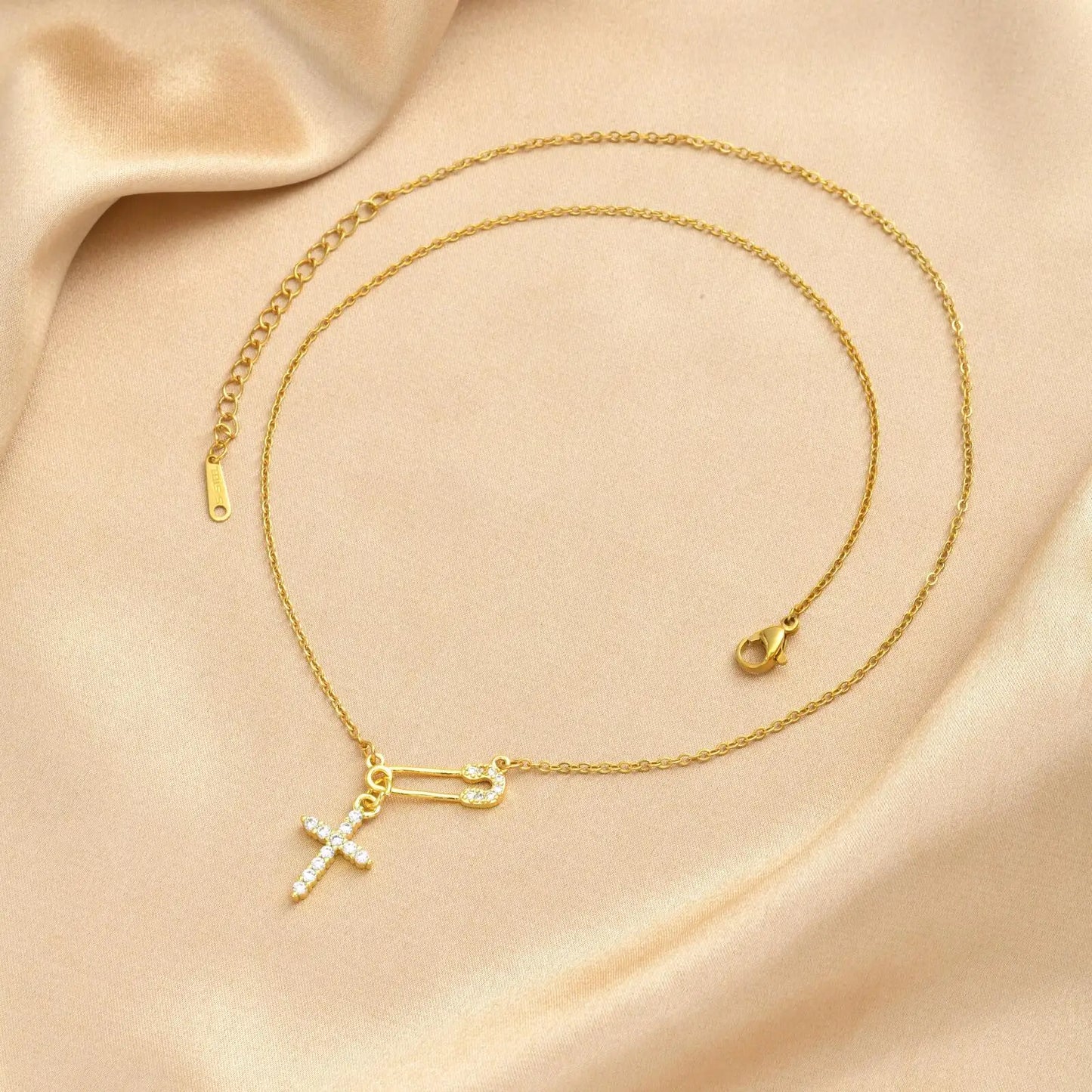 Safety Pin Cross Necklace