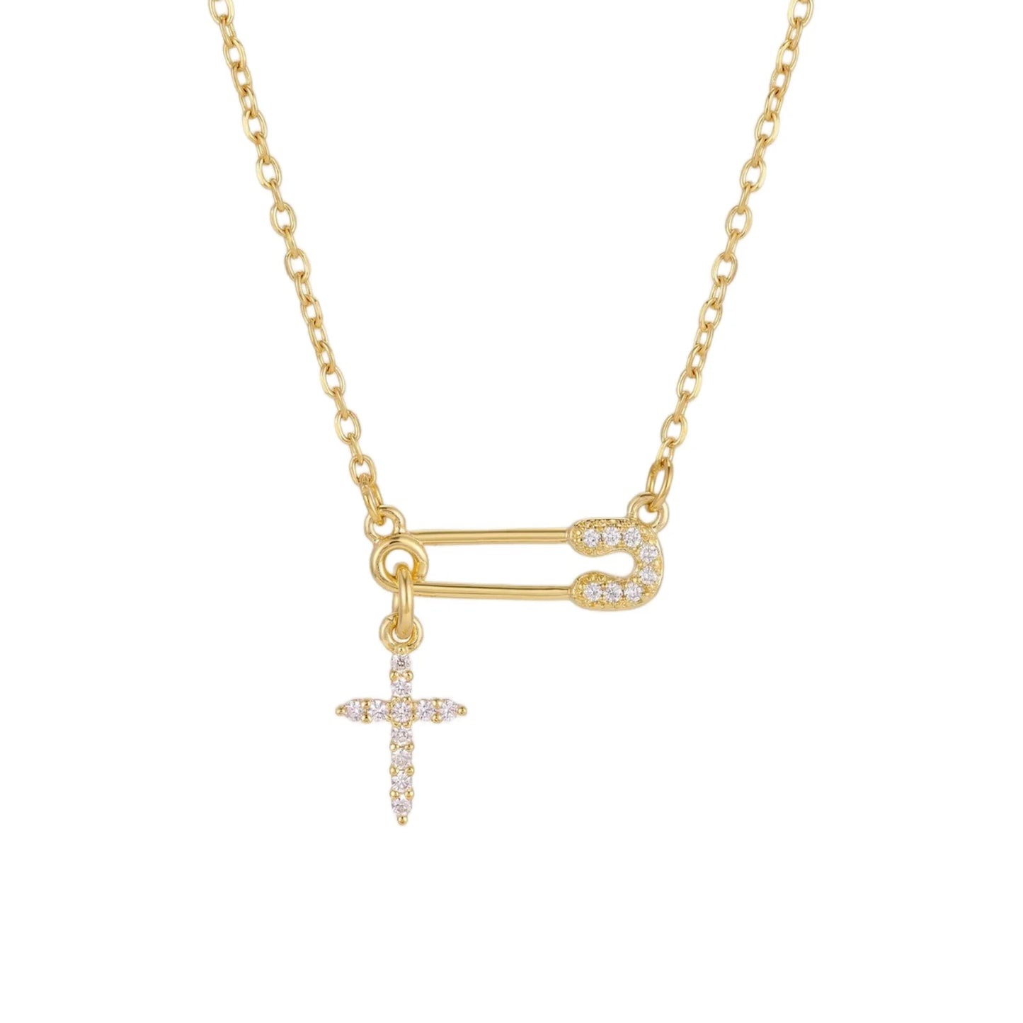 Safety Pin Cross Necklace