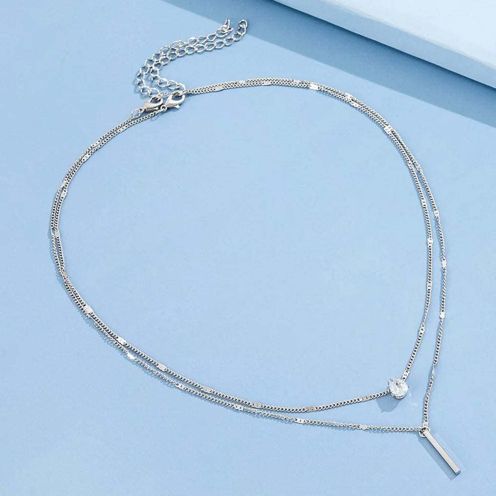 Zircon Pendant Multilayer Necklace
