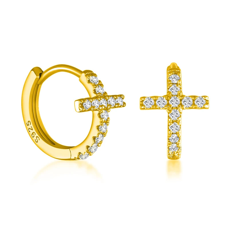 Crystals Cross Hoop Earrings