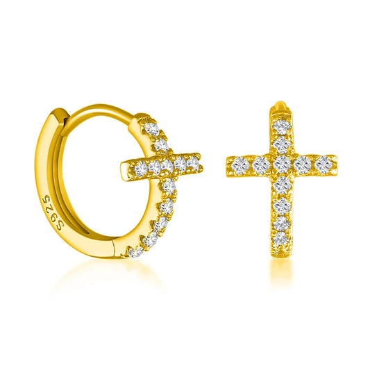 Crystals Cross Hoop Earrings