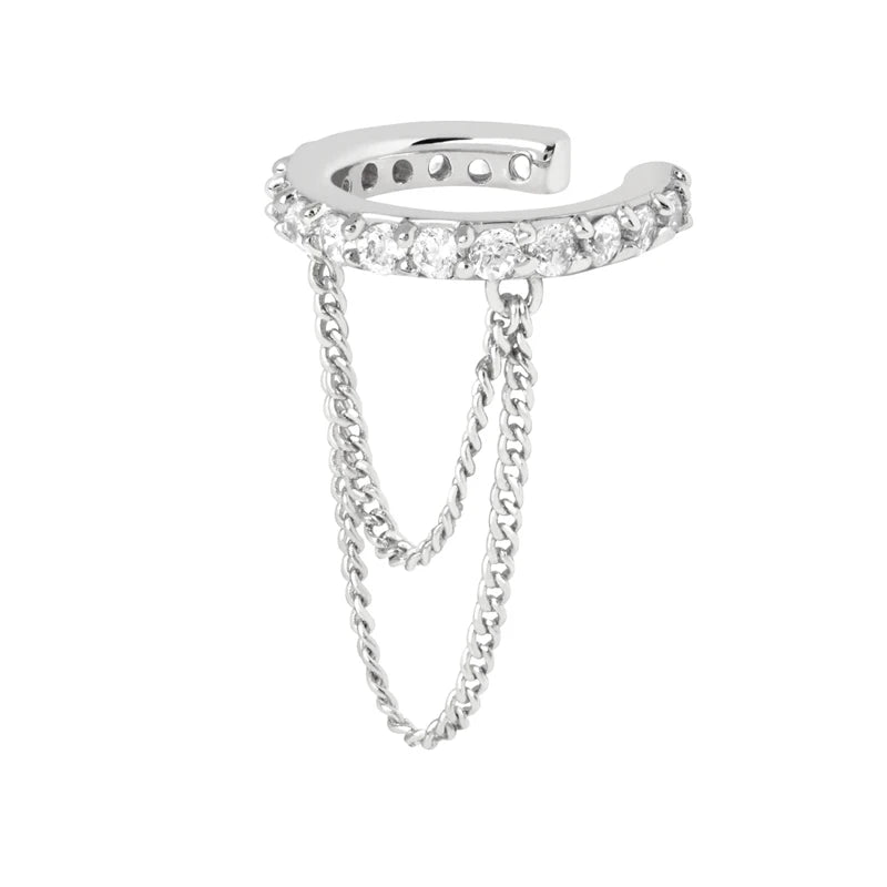 1PC Double-Layer Chain Tassel Clip Earrings