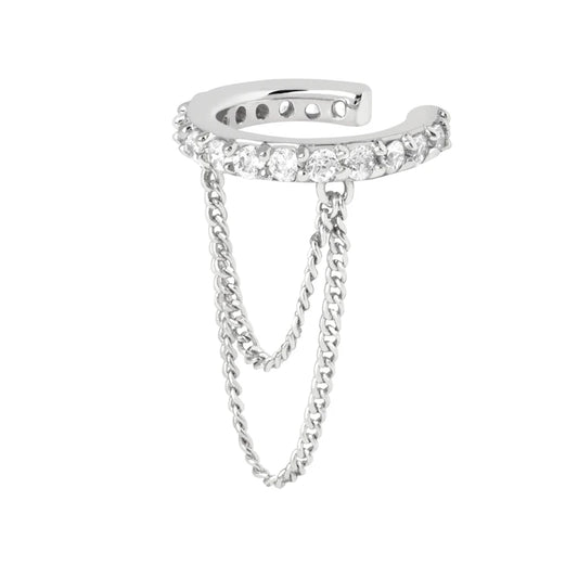1PC Double-Layer Chain Tassel Clip Earrings
