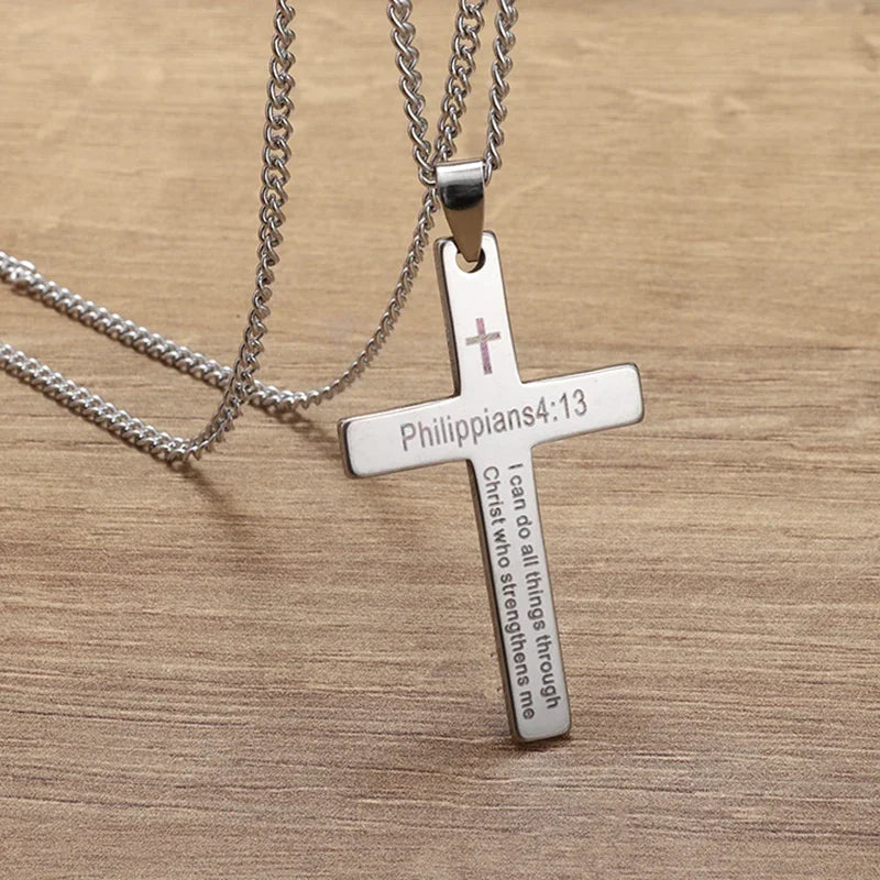 Philippians 4:13 Men's Cross Pendant Necklace