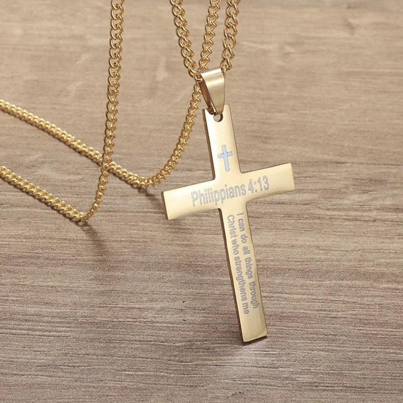 Philippians 4:13 Men's Cross Pendant Necklace