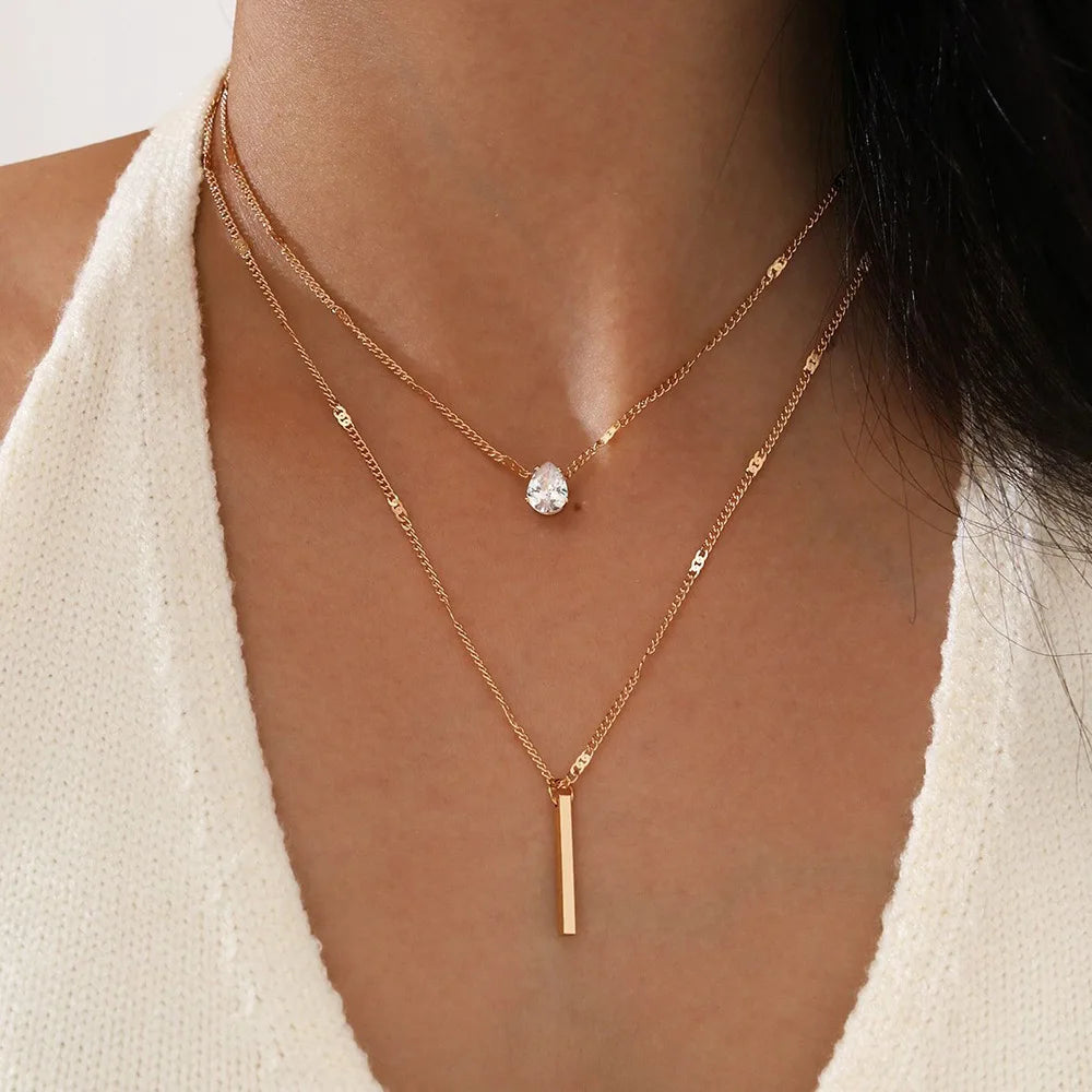 Zircon Pendant Multilayer Necklace