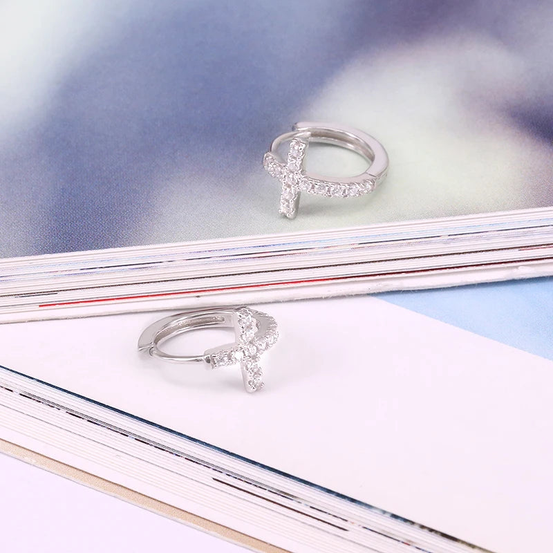 Crystals Cross Hoop Earrings