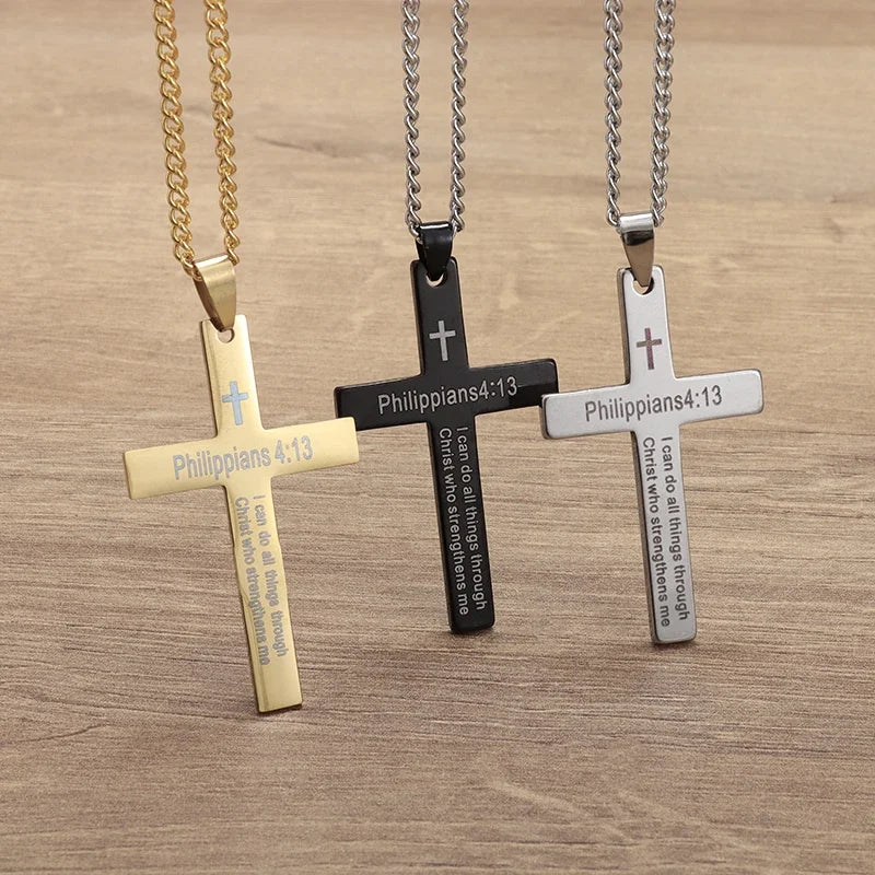 Philippians 4:13 Men's Cross Pendant Necklace