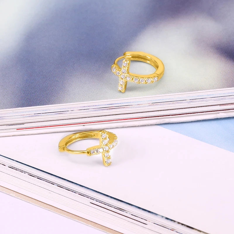 Crystals Cross Hoop Earrings