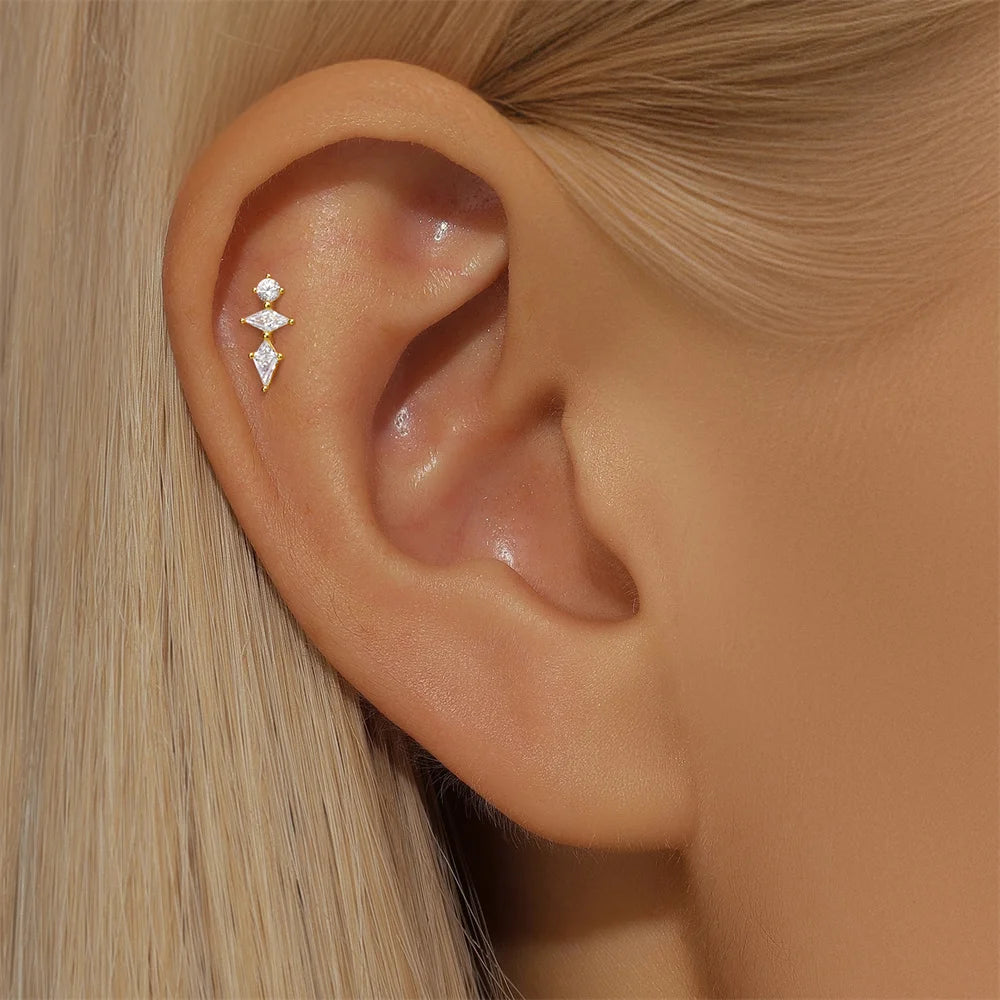 1PC White crown Stud Sterling Silver