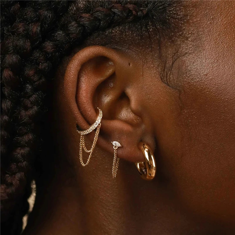 1PC Double-Layer Chain Tassel Clip Earrings