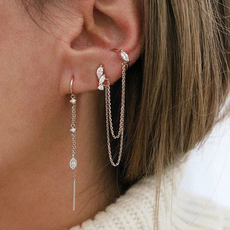 Zirconia Hoop Stud Dangle Earring