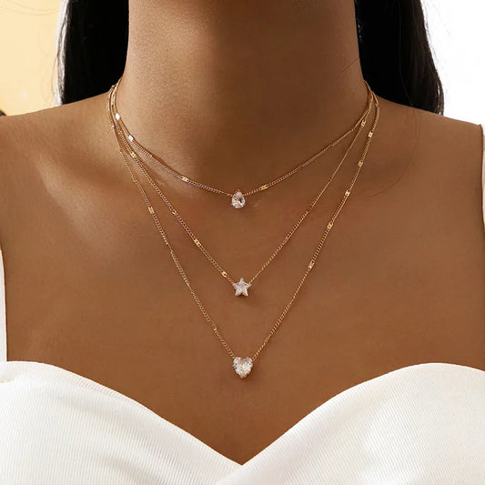Zircon Pendant Multilayer Necklace