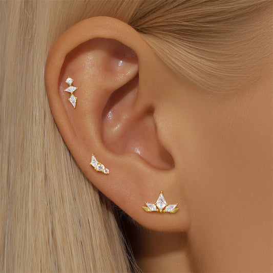 1PC White crown Stud Sterling Silver